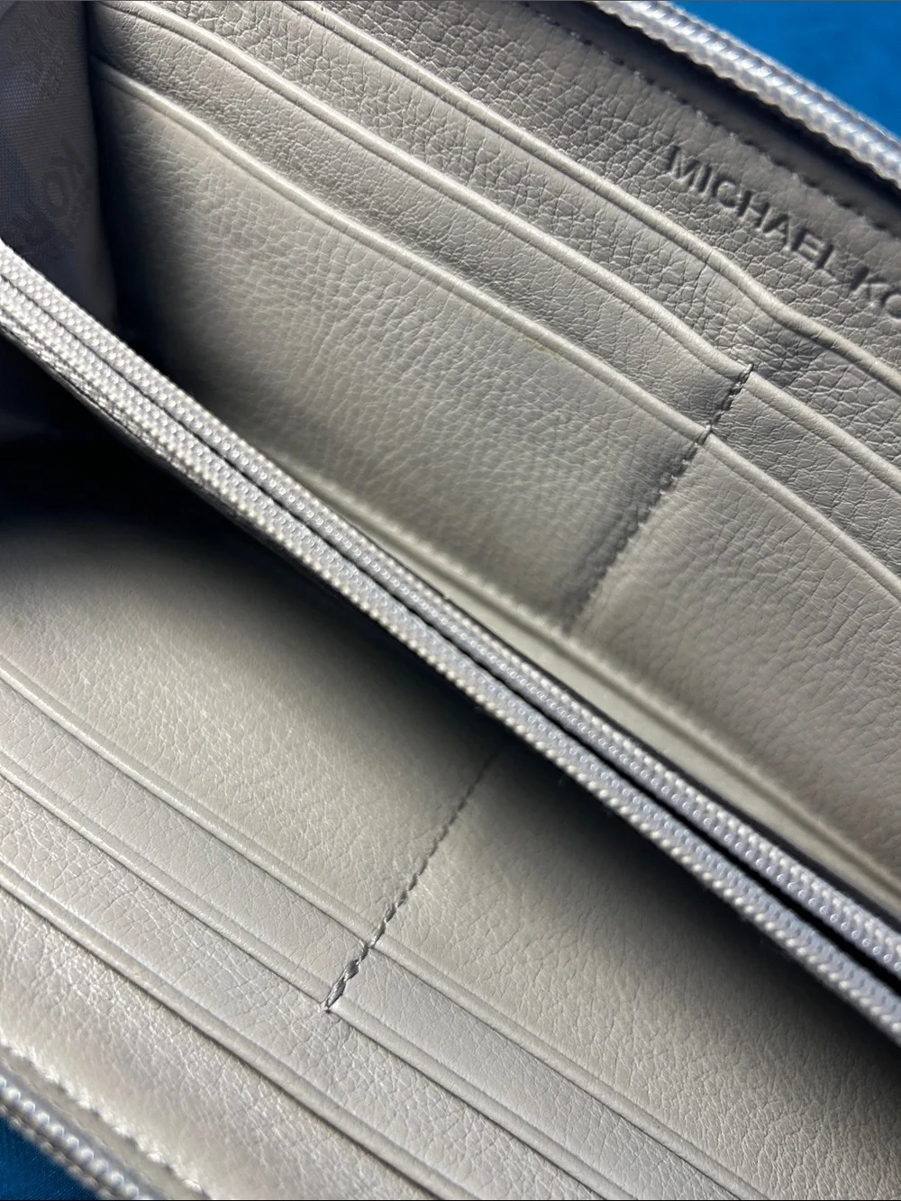 Michael Kors Cream Pebbled Leather Zip-Around Wallet with Gold Plate